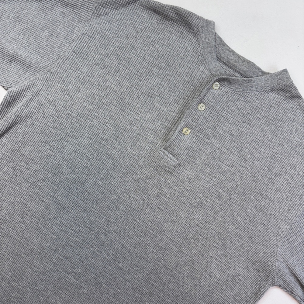 PJ Mark Grey Waffle Knit‎ Henley Shirt Short Sleeve Size L Cotton Blend